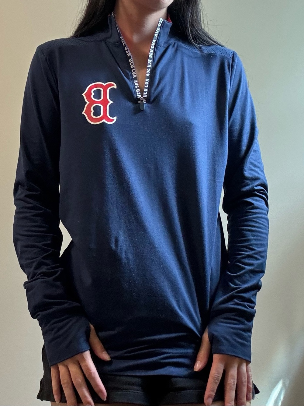 Fanatics Navy Blue Boston 'B' Quarter-Zip Pullover
